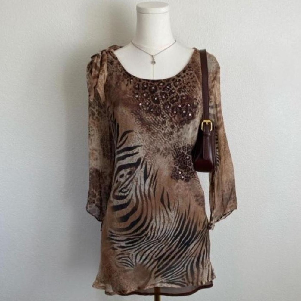 Vintage New York City Design Co. Silk Animal Print Blouse Sequin Embellished